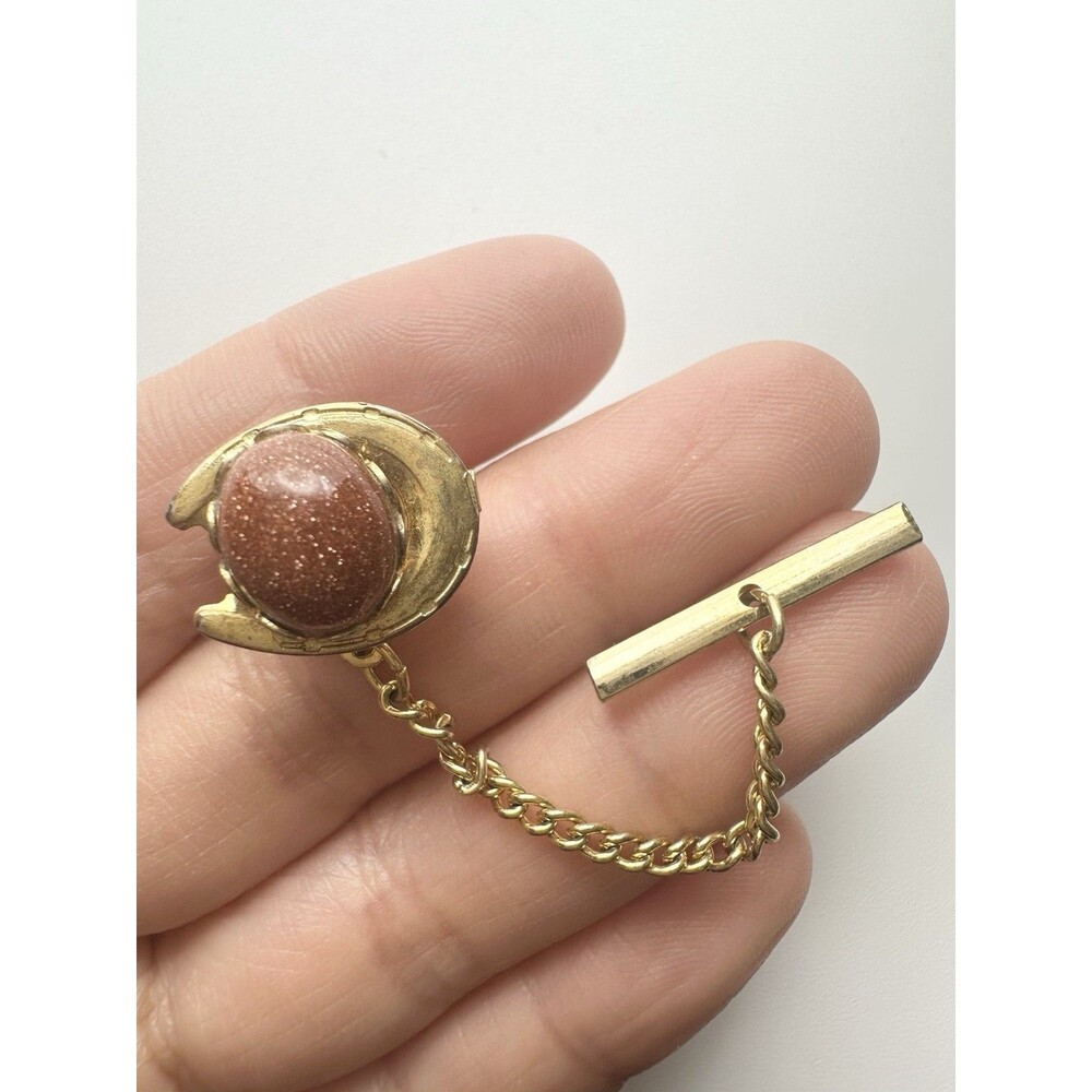Goldstone Tie Tack Pin Gold Tone Lapel Collectible